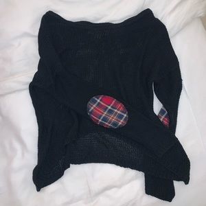 Navy Crochet Cropped Sweater